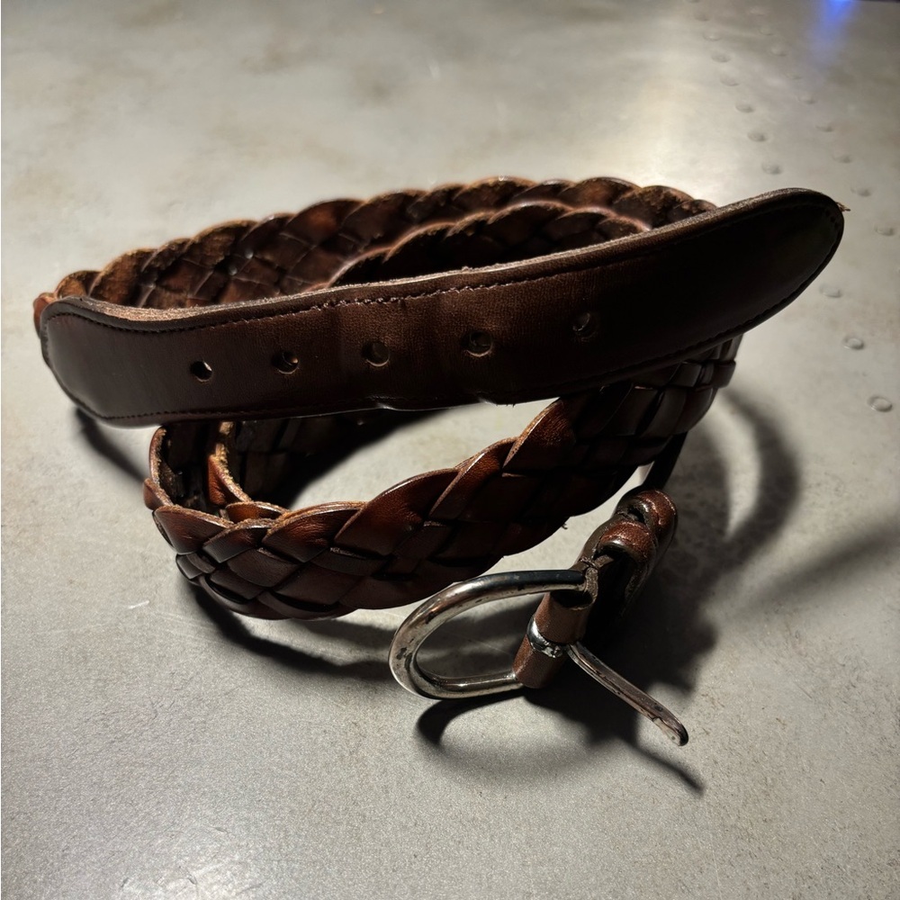 Coach Vtg Mocha Braided Leather Belt Sz 42‎ Brass Buckle Classic Neutral